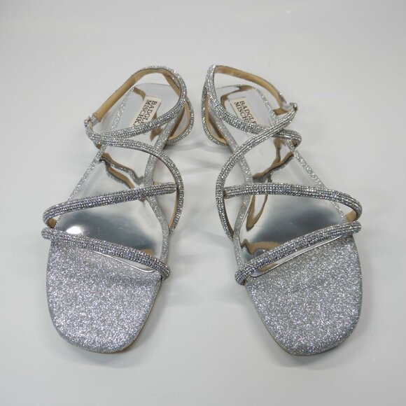 Badgley Mischka Ivie Strappy Flat Sandals Size 8 Silver Rhinestone Embellished - Picture 7 of 12